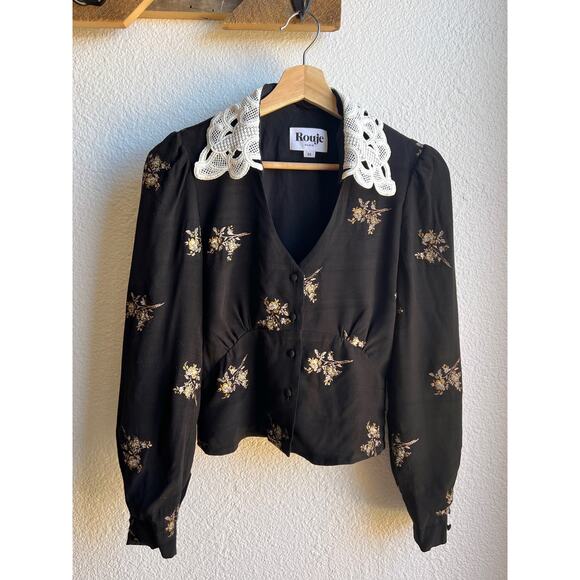 Rouje Black Floral Blouse with White Collar - Picture 3 of 8